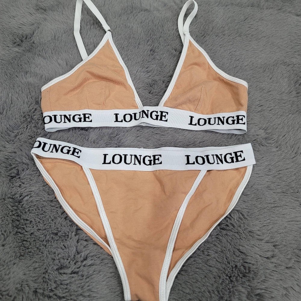 LOUNGE underwear cotton triangle bralette cheeky brief set tan sand nude beige